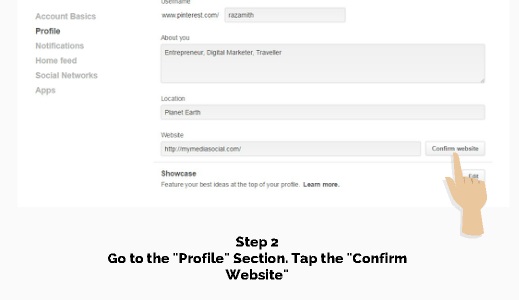 step 2 verify website in pinterest