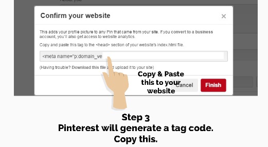 step 3 verify website in pinterest