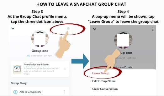 How to leave Snapchat group chat step 3 and step 4