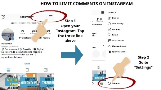 How to Limit Comments on Instagram Step 1 and Step 2