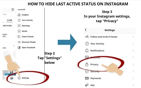 How to hide last active status in Instagram Step 2 and 3