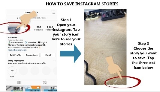 How to Save Instagram Stories Step 1 and Step 2