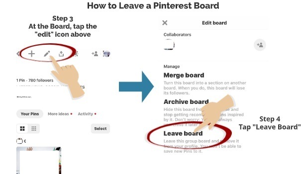 How to Leave a Pinterest Board Step 3 Step 4