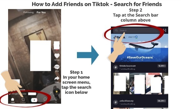 Tiktok search for friends step 1 step 2