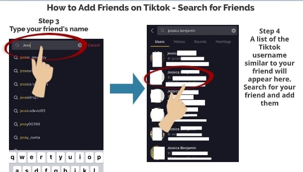 Tiktok search for friends step 3 step 4