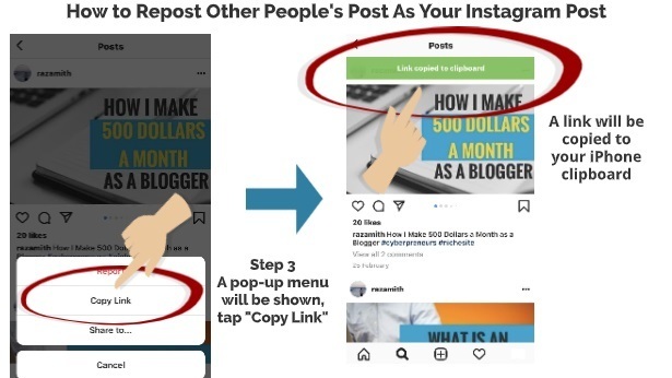 How to Repost other people post on your Instagram step 3