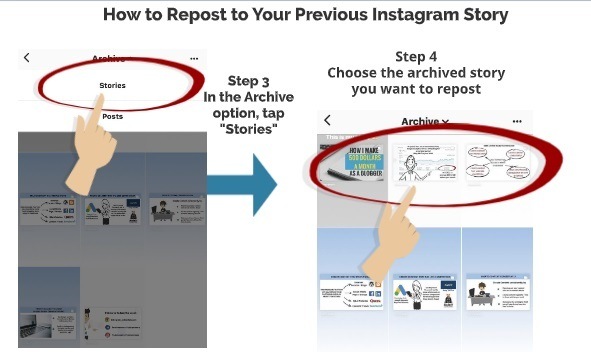How to Repost your previous Instagram story step 3 step 4