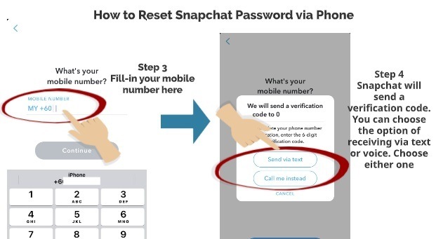 How to Reset Snapchat Password via Phone step 3 step 4