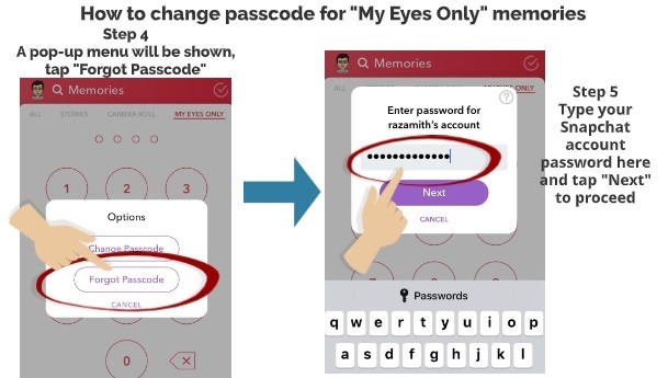 How to change passcode for My Eyes only memories 1