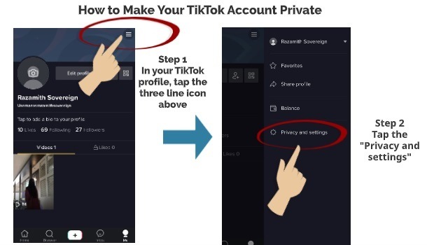 How to make TikTok private step 1 step 2
