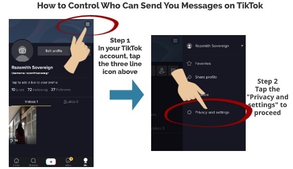 How to control who send message on TikTok step 1 step 2