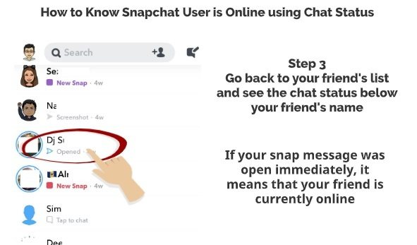 Snapchat user online using chat status 2.