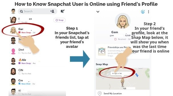 Snapchat user online using friends profile