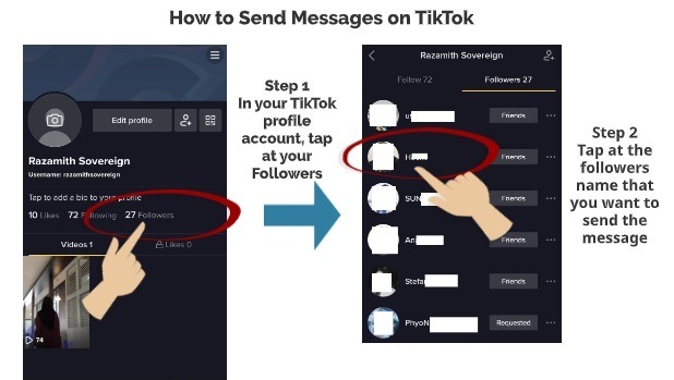 How to send messages on TikTok step 1 step 2