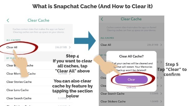 what does clear cache mean on snapchat